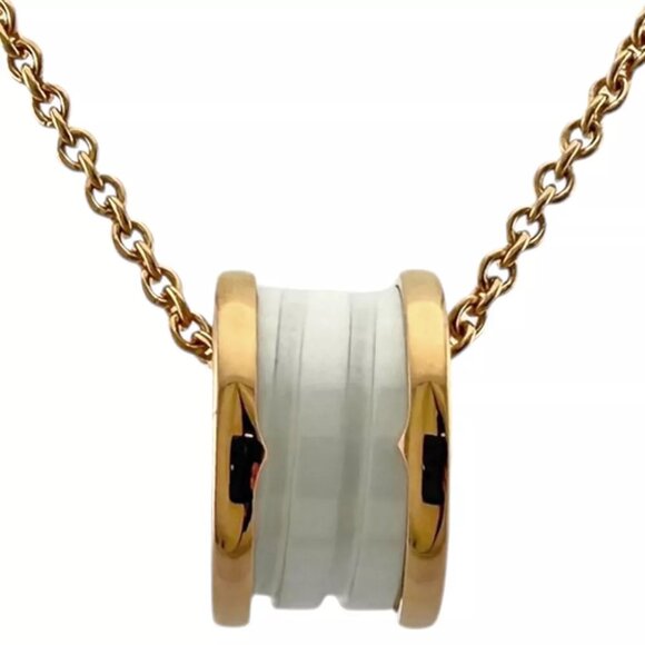 BVLGARI Necklace K18 Pink Gold White ceramic B-zero.1 B zero one used - Picture 1 of 12